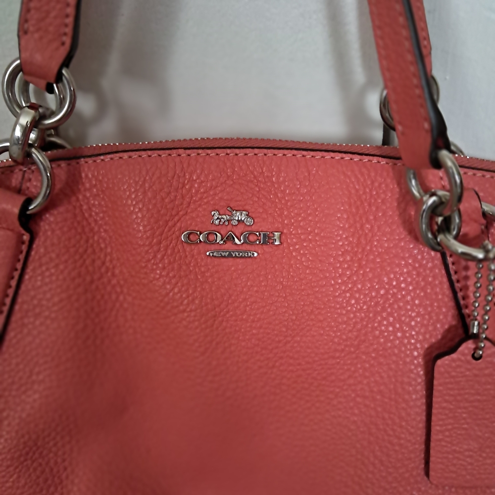 Coach Coral Pebbled Leather Satchel with Silver Hardware EUC Free Shipping - Picture 4 of 8